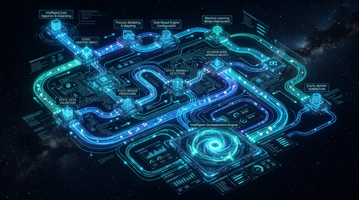 Deterministic AI Agents workflow pipeline and orchestration engine diagram